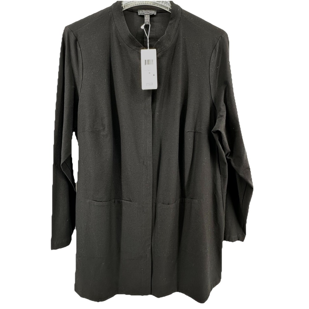 Eileen Fisher Woman Black Mandarin Collar Jacket Washable Stretch Crepe 1X NEW